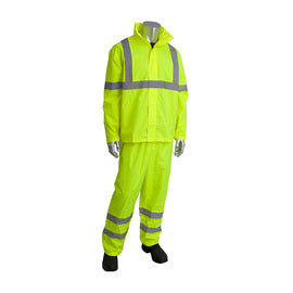 Large - X-Large Hi-Viz Yellow Viz™ Polyurethane Coated Polyester Rain Suit