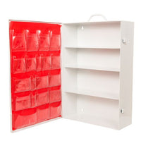 4-Shelf First Aid Metal Cabinet with door pouch, Labeled, White, Empty