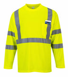 Portwest Hi-Vis Long Sleeve Ribbed Cuff T-Shirt, Class 3, Yellow