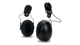 Pair of black ear protectors on a white background