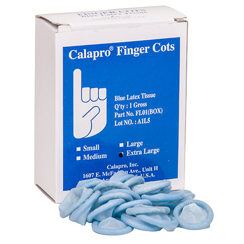 Finger Cots, Latex, Blue, 144/box