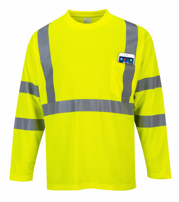 Portwest Hi-Vis Long Sleeve Pocket T-Shirt, Class 3, Yellow