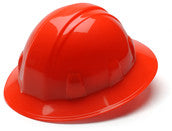 Pyramex Hard Hat-Full Brim Style- Hi-Vis Orange, 4 pt. Ratchet Suspension