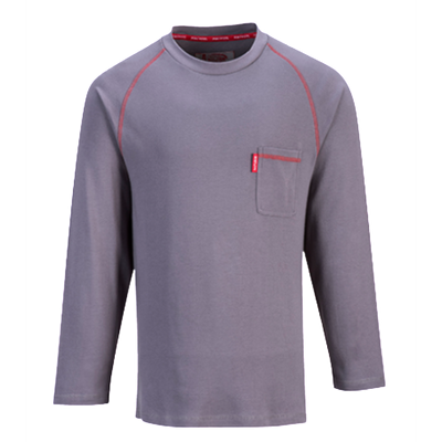 Portwest Flame Resistant Bizflame Crew Neck T-shirt Long Sleeve- Gray