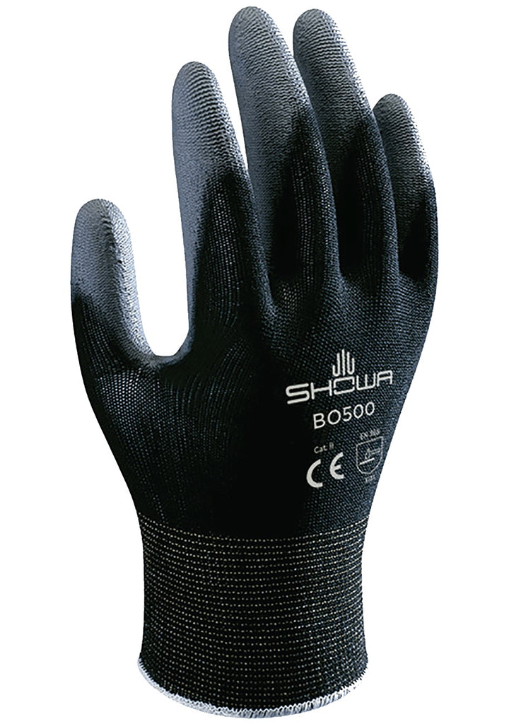 SHOWA® 13 Gauge Black Polyurethane Work Gloves With Nylon Knit Liner And Knit Wrist