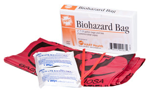 Biohazard Bags, 2 Bags with 2 Hand Wipes