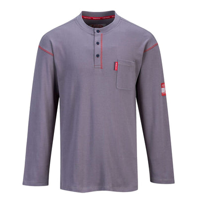 Portwest Flame Resistant Bizflame Button Down Crew Henley- Gray