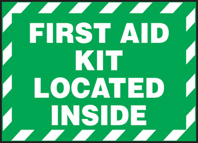 Safety Label: First Aid Kit Located Inside