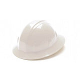 Pyramex Full Brim Hard Hat 4 Point Ratchet Suspension, White (CASE 12)