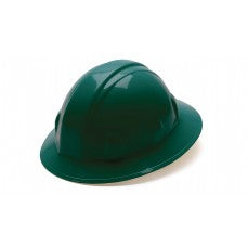 Pyramex Full Brim Hard Hat 4 Point Ratchet Suspension, Green, 12 case