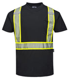 Portwest S396 Iona Xtra Short Sleeve Wicking T-Shirt, Black With HiVis Tex Pro Flexible Segmented Reflective Tape