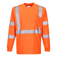 Portwest Hi-Vis Long Sleeve Ribbed Cuff T-Shirt, Class 3, Orange