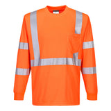 Portwest Hi-Vis Long Sleeve Ribbed Cuff T-Shirt, Class 3, Orange